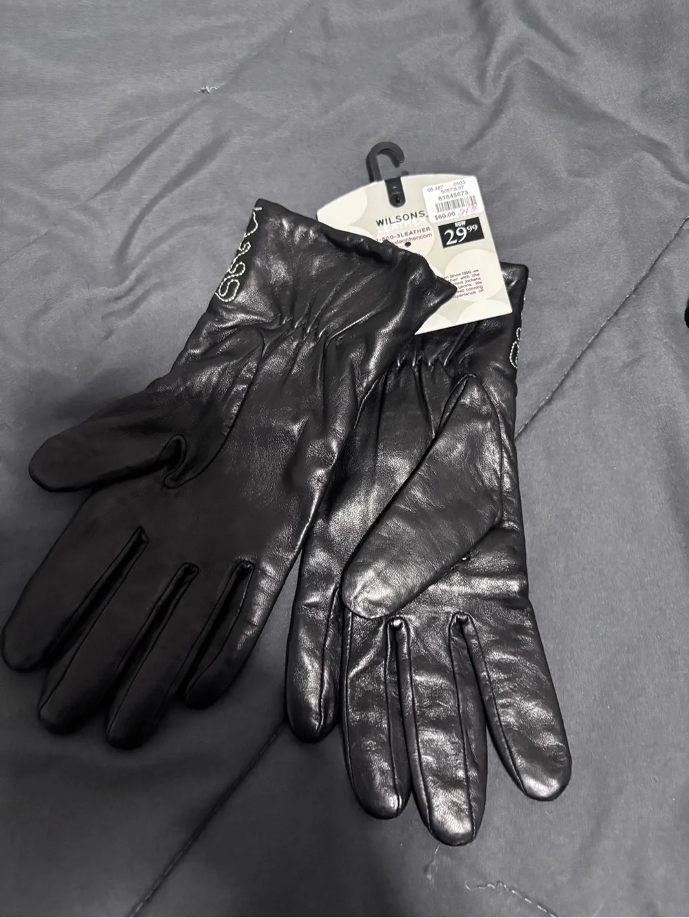 Wilsons Leather Black Leather Gloves with Embroidered Cuff Detail
